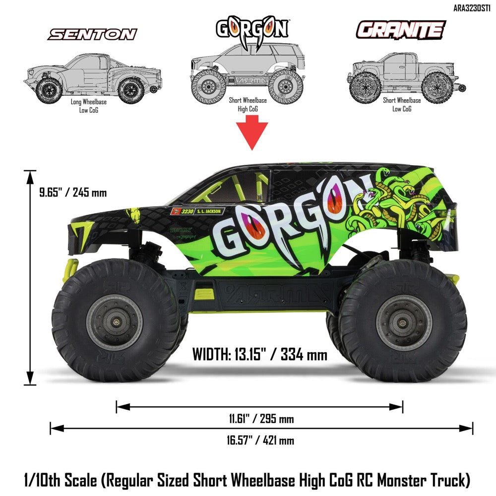 Arrma 1/10 Gorgon 2wd RC Monster Truck Yellow ARA3230ST1