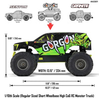 Arrma 1/10 Gorgon 2wd RC Monster Truck Yellow ARA3230ST1