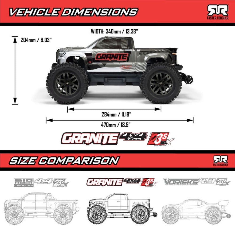 Arrma Granite V4 1/10 4X4 223S BLX RC Monster Truck (Gun Metal) ARA4302V4T3