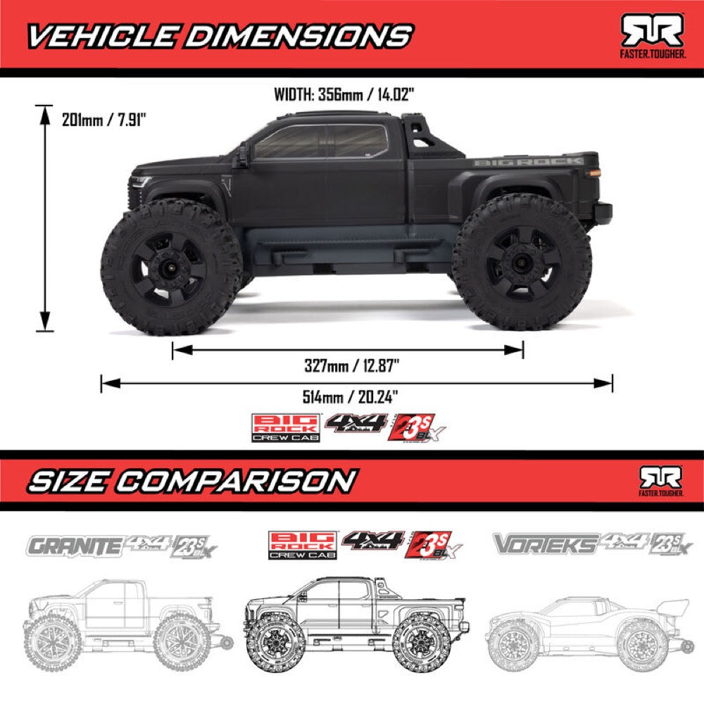 Arrma Big Rock Crew Cab V4 4X4 223S BLX RC Monster Truck (Green) ARA4312V4T2