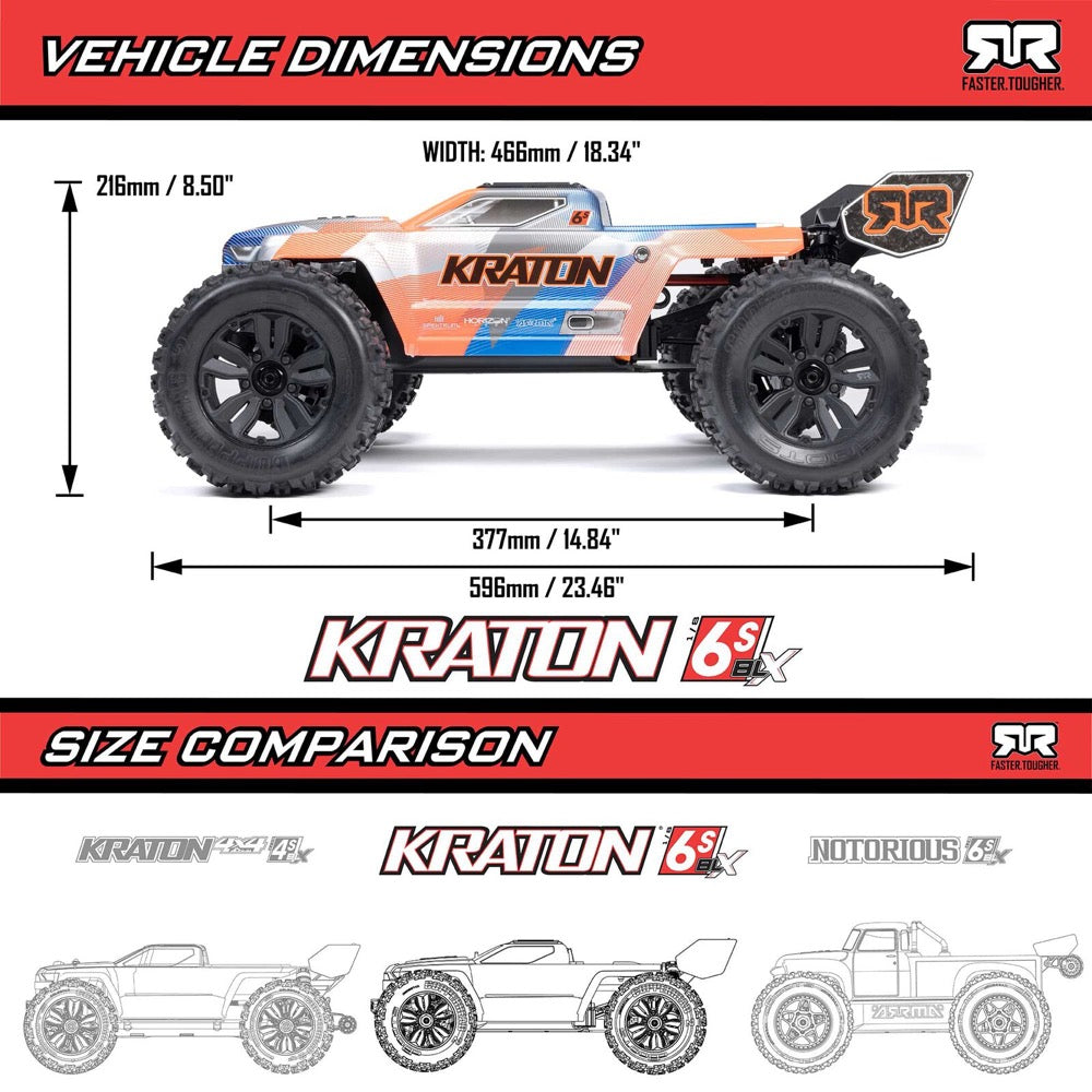 Arrma Kraton 6S BLX 4X4 1/8 Speed Monster Truck RTR Orange/Blue ARA8608V6T1