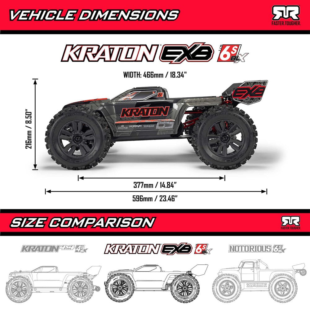 Arrma 1/8 Kraton 6S EXB 4X4 RC Truck (Black) ARA8708V6T1
