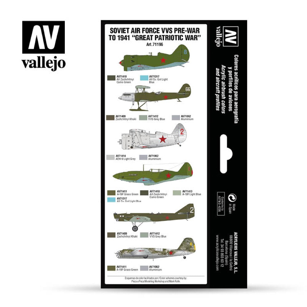 Vallejo 71196 Model Air Soviet Air Force VVS Pre-War To 1941 Great Patriotic War 8 Color Set