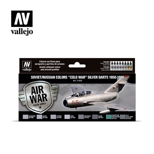 Vallejo 71610 Model Air Soviet / Russian Cold War Silver Darts 1950-1980 8 Color Acrylic Paint Set
