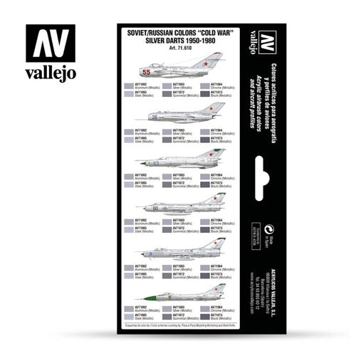 Vallejo 71610 Model Air Soviet / Russian Cold War Silver Darts 1950-1980 8 Color Acrylic Paint Set