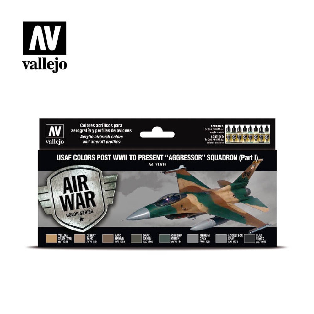 Vallejo 71616 Model Air USAF WWII to present Aggressor Squadron Part I 8 Color Acrylic Paint Set