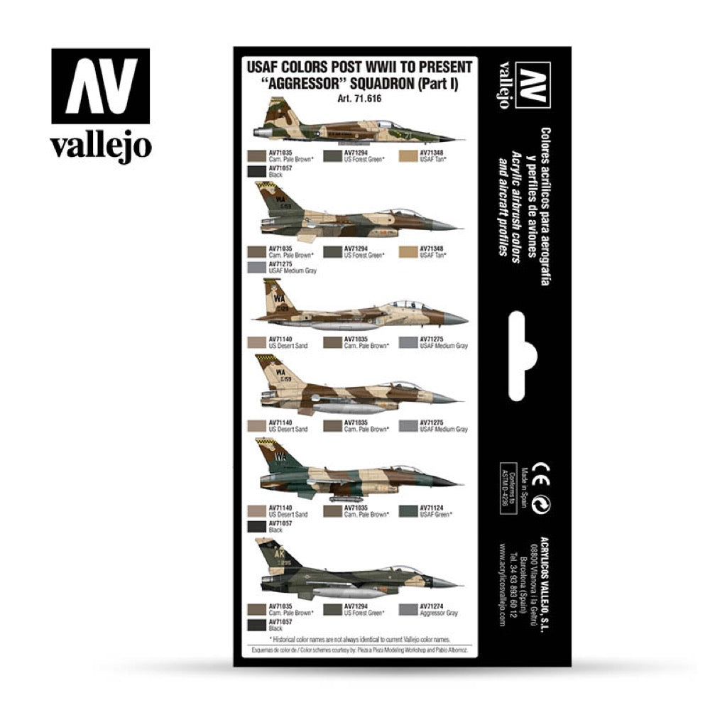 Vallejo 71616 Model Air USAF WWII to present Aggressor Squadron Part I 8 Color Acrylic Paint Set