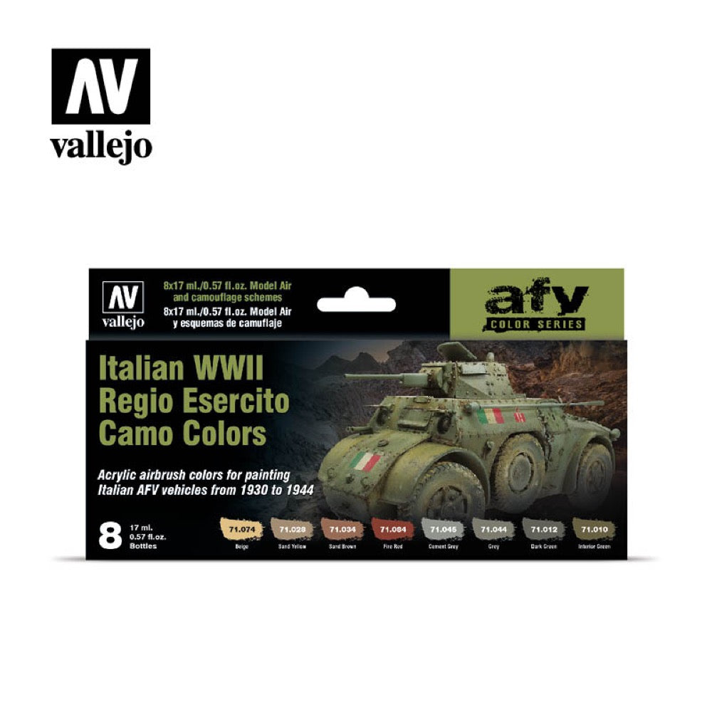 Vallejo Model Air Italian WWII Regio Esercito Camo Colors 8 Color Acrylic Airbrush Paint Set