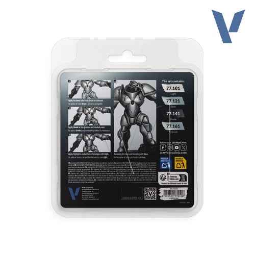 Vallejo 77251 True Metallic Metal Sterling Silver 4 Colour Paint Set