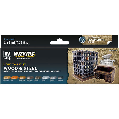 Vallejo 80256 Wizkids Premium set Wood & Steel Acrylic Paint Set 8 Colour Set