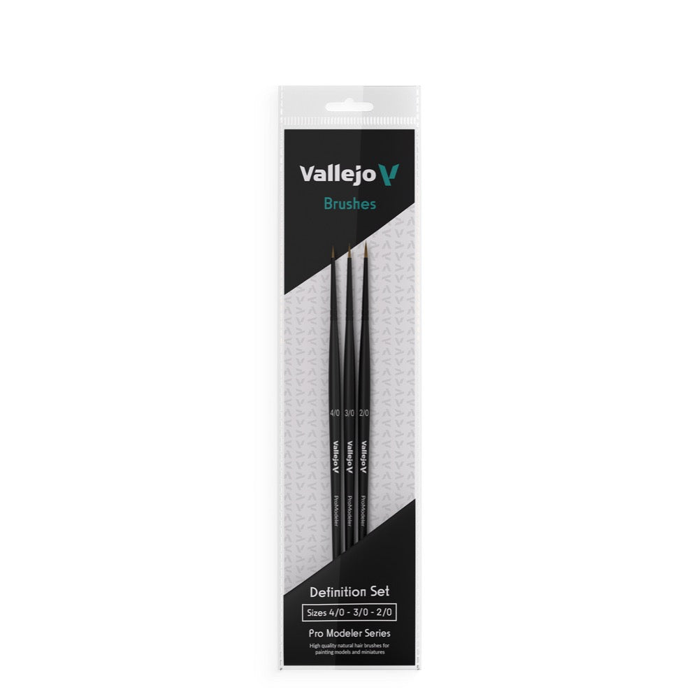 Vallejo B01990 Hobby Brushes Pro Modeler Definition Set Natural Hair (Sizes 4/0 3/0 and 2/0)