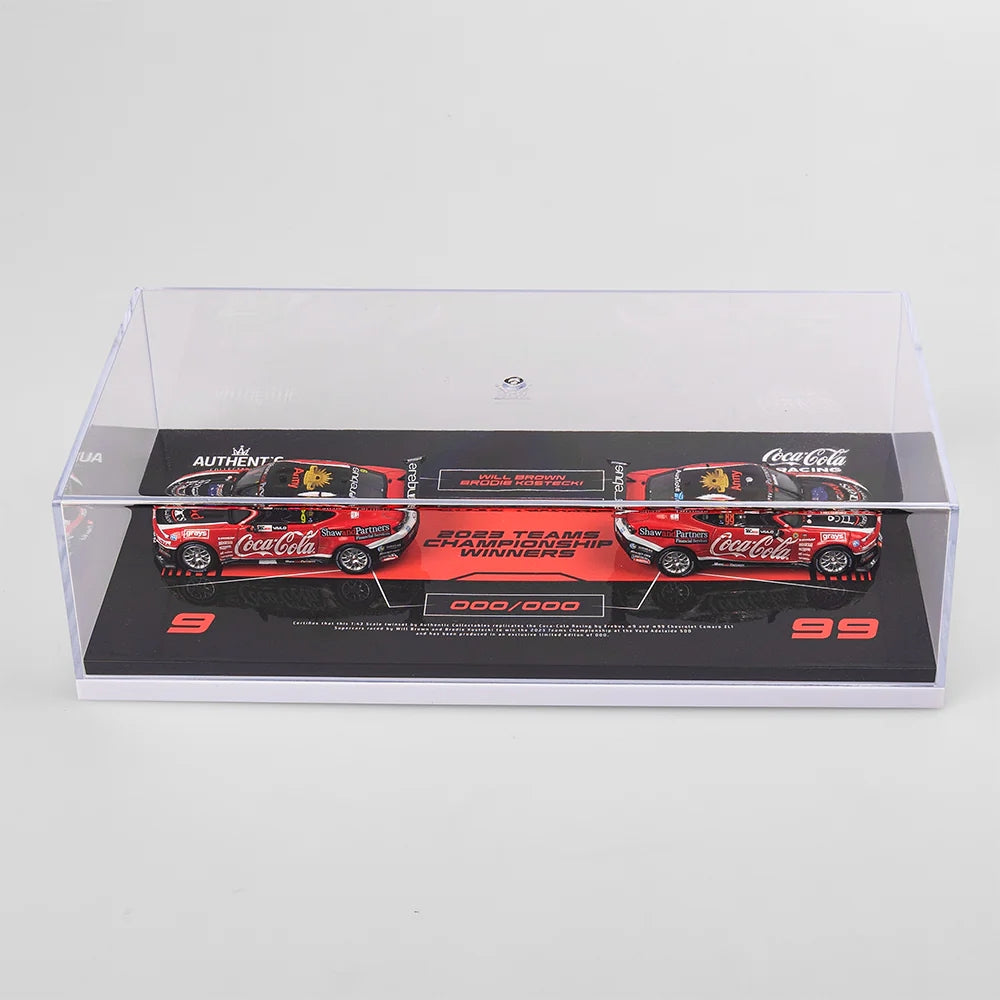 Authentic Collectables ACD43C23TC 1/43 Coca-Cola Racing By Erebus No.9 and No.99 Chevrolet Camaro ZL1 2023 Repco Supercars Championship Teams Champion Twin Set Will Brown and Brodie Kostecki