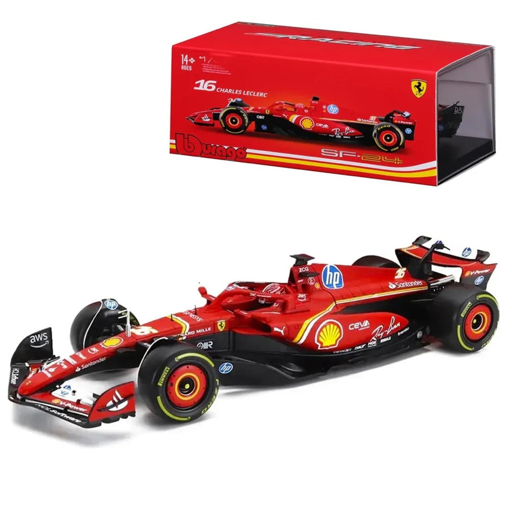 Bburago 26821L 1/24 Ferrari SF-24 2024 No.16 Charles Leclerc with Helmet and Showcase