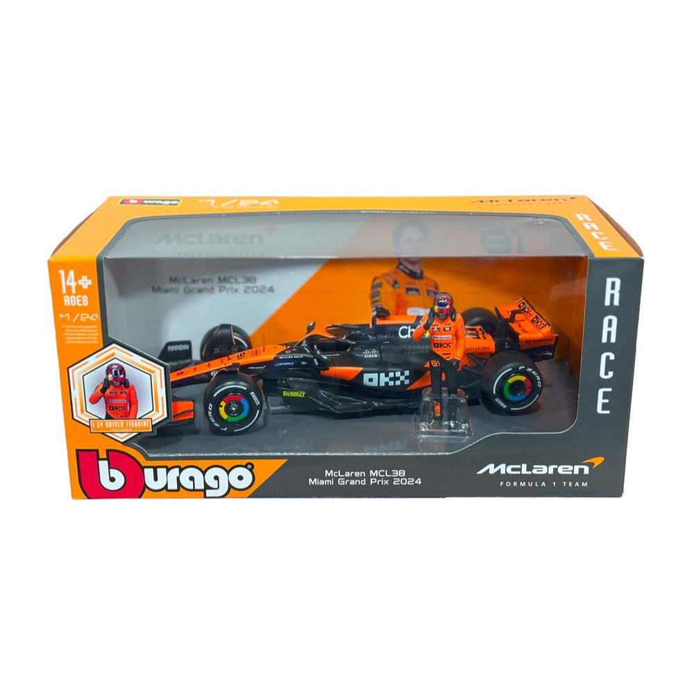Bburago 28040P 1/24 McLaren MCL38 2024 No.81 Oscar Piastri with Figure