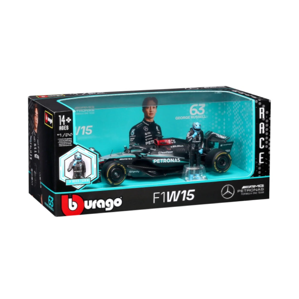 Bburago 28069R 1/24 Mercedes W15 2024 No.63 George Rusell with Figure