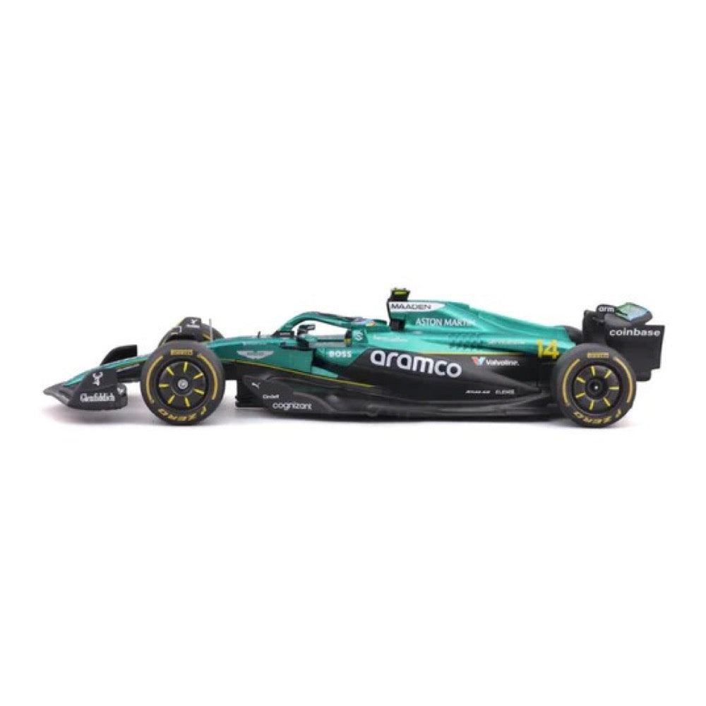 Bburago 28070A 1/24 Aston Martin AMR 25 No.14 Fernando Alonso with Helmet and Showcase