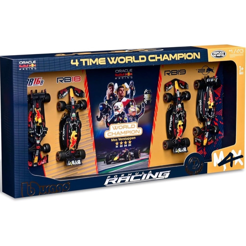 Bburago 38213 1/43 Verstappen No.1 Four World Championships 2021, 22, 23, 24 4 piece Gift Pack