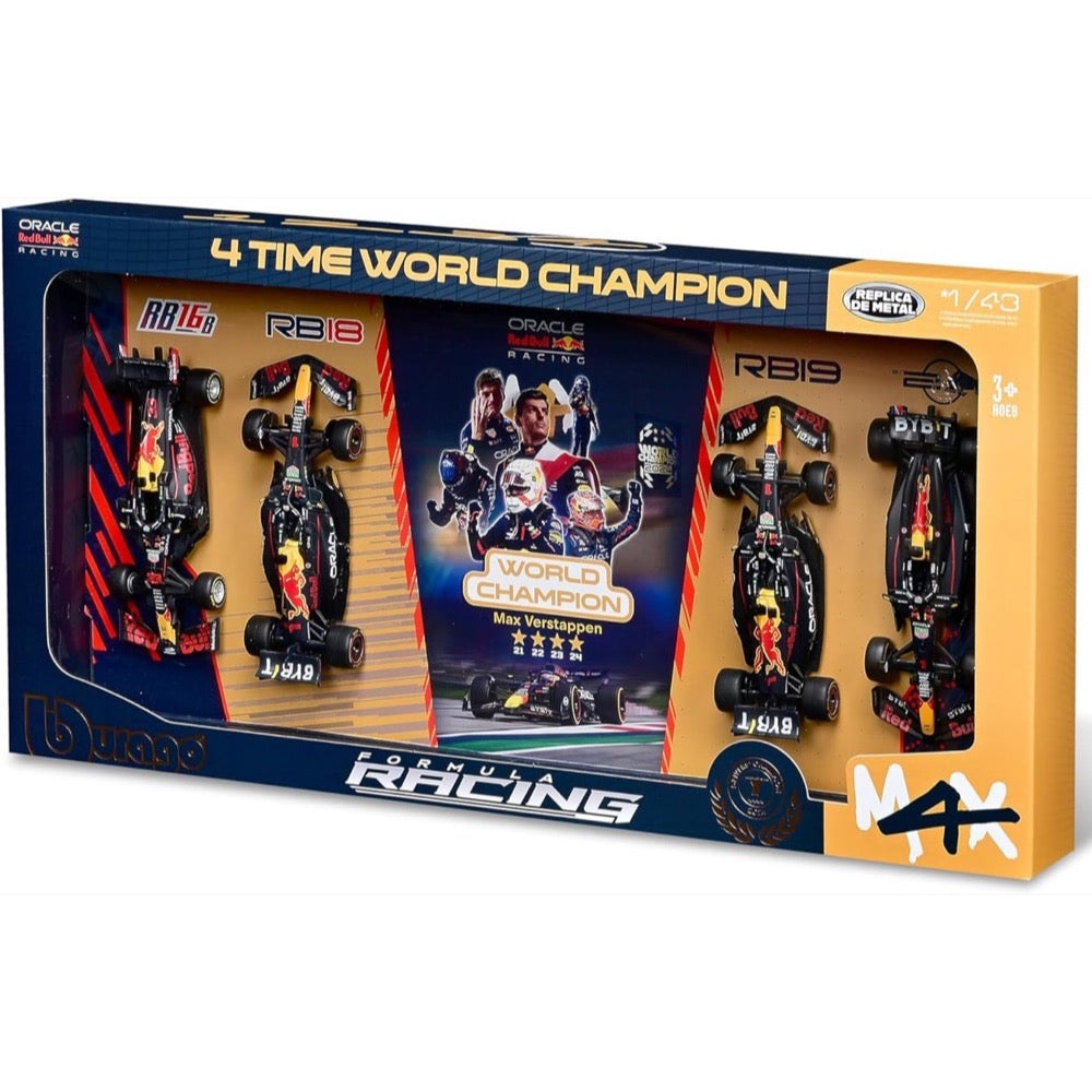 Bburago 38213 1/43 Verstappen No.1 Four World Championships 2021, 22, 23, 24 4 piece Gift Pack