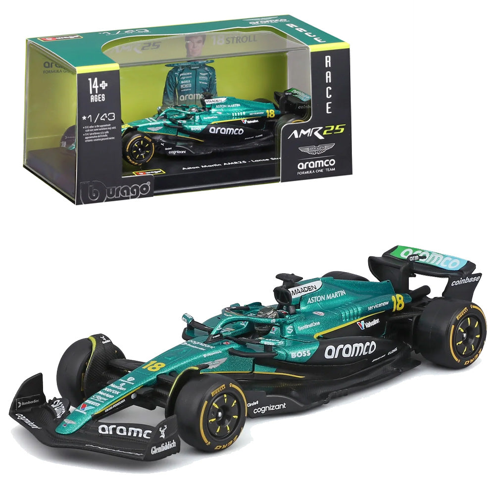 Bburago 38251S 1/43 Aston Martin AMR 25 No.18 Lance Stroll with Helmet and Showcase