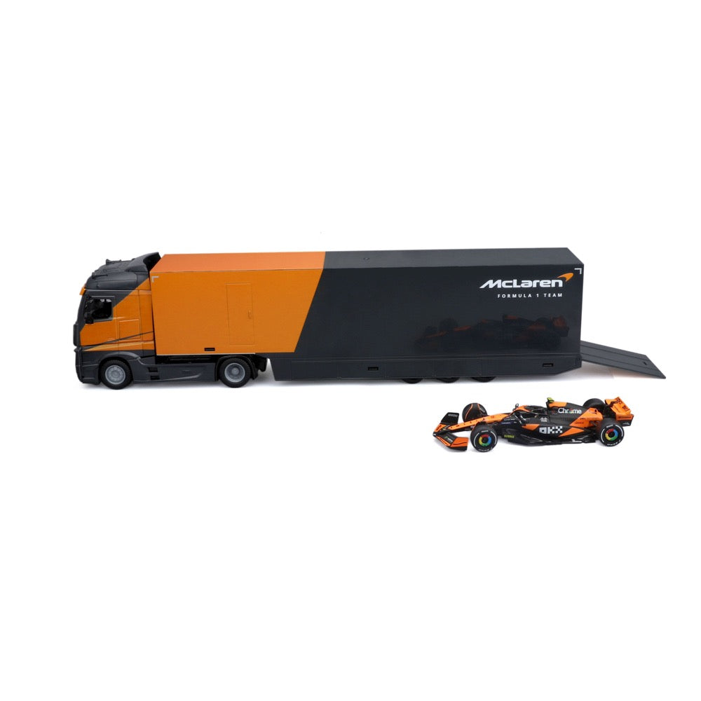 Bburago 1/43 McLaren Transporter with MCL38 F1 Car 2024