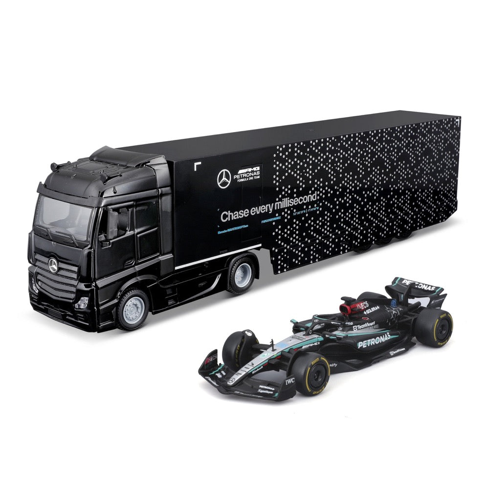 Bburago 1/43 Mercedes Transporter with W15 F1 Car 2024