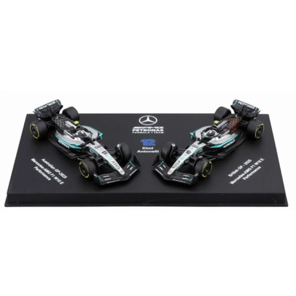 Bburago 1/64 F1 Premium 2025 Mercedes AMG W16 Antonelli No.12 Twin Pack in Showcase