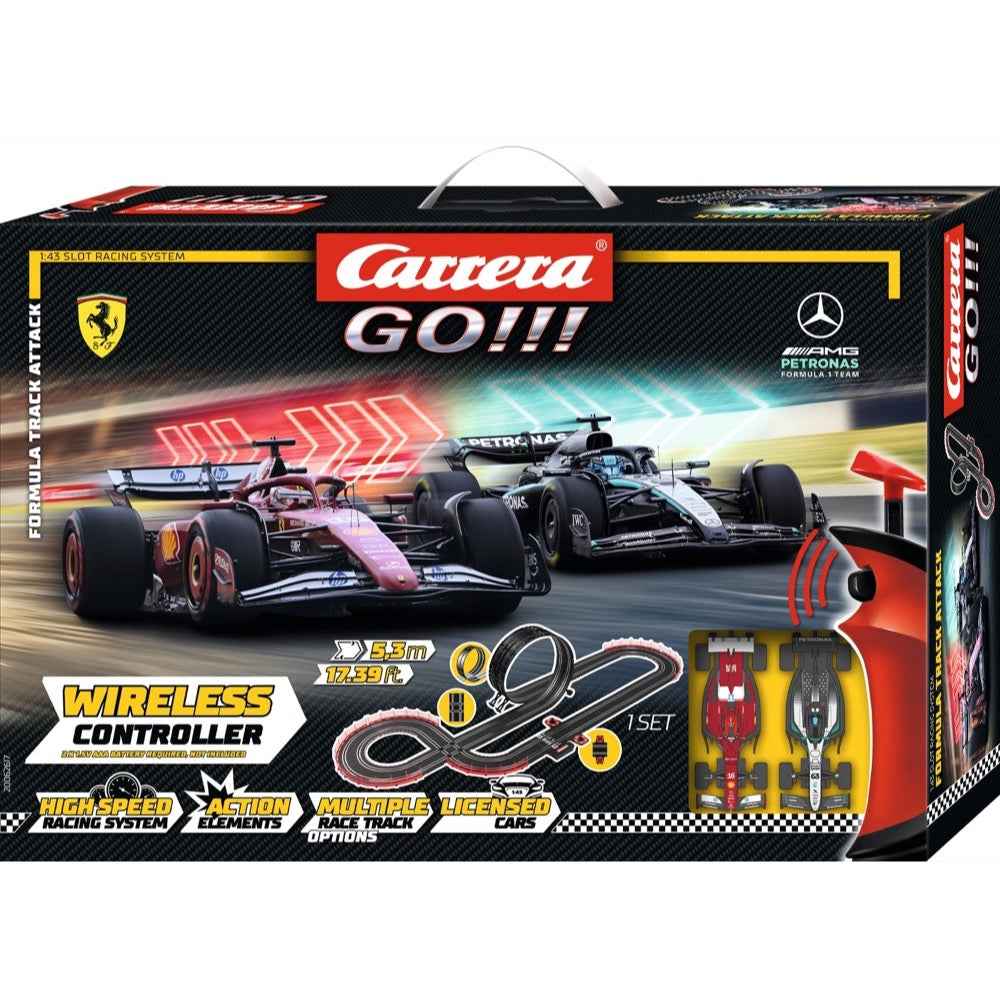Carrera 1/43 Formula Track Attack F1 Ferrari/Mercedes Set with 5.3m Track Wireless