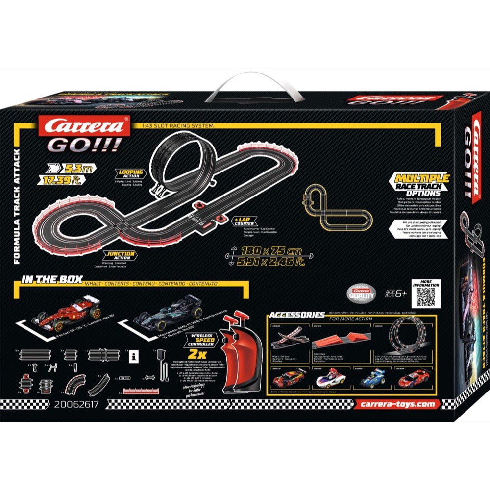 Carrera 1/43 Formula Track Attack F1 Ferrari/Mercedes Set with 5.3m Track Wireless