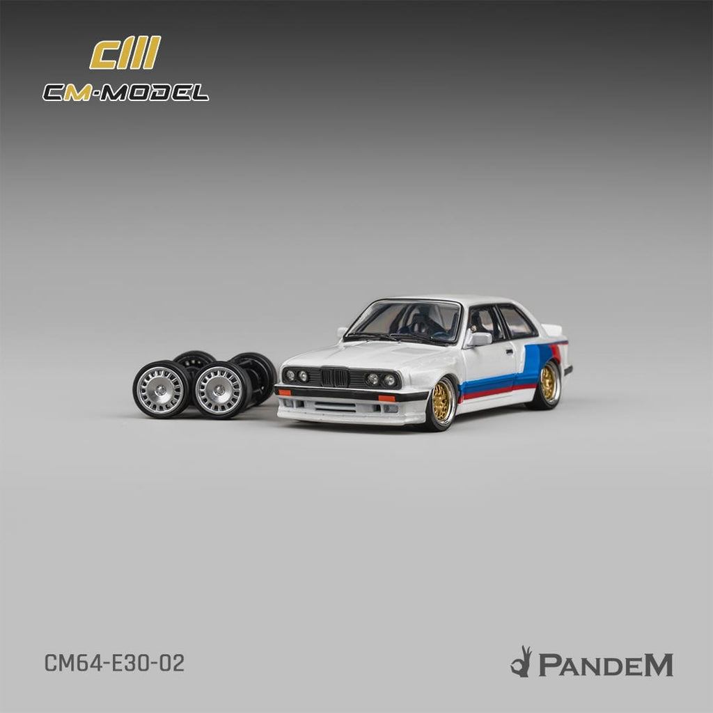 CM Model 1/64 Pandem M3 E30 Alpine White with M Tri-Stripes