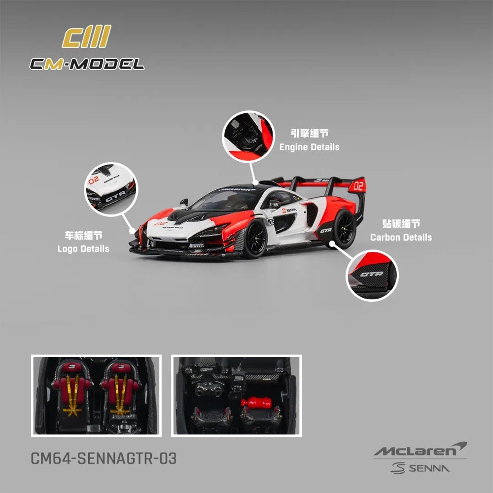 CM Model 64-Senna GTR-03 1/64 McLaren Senna GTR White & Red