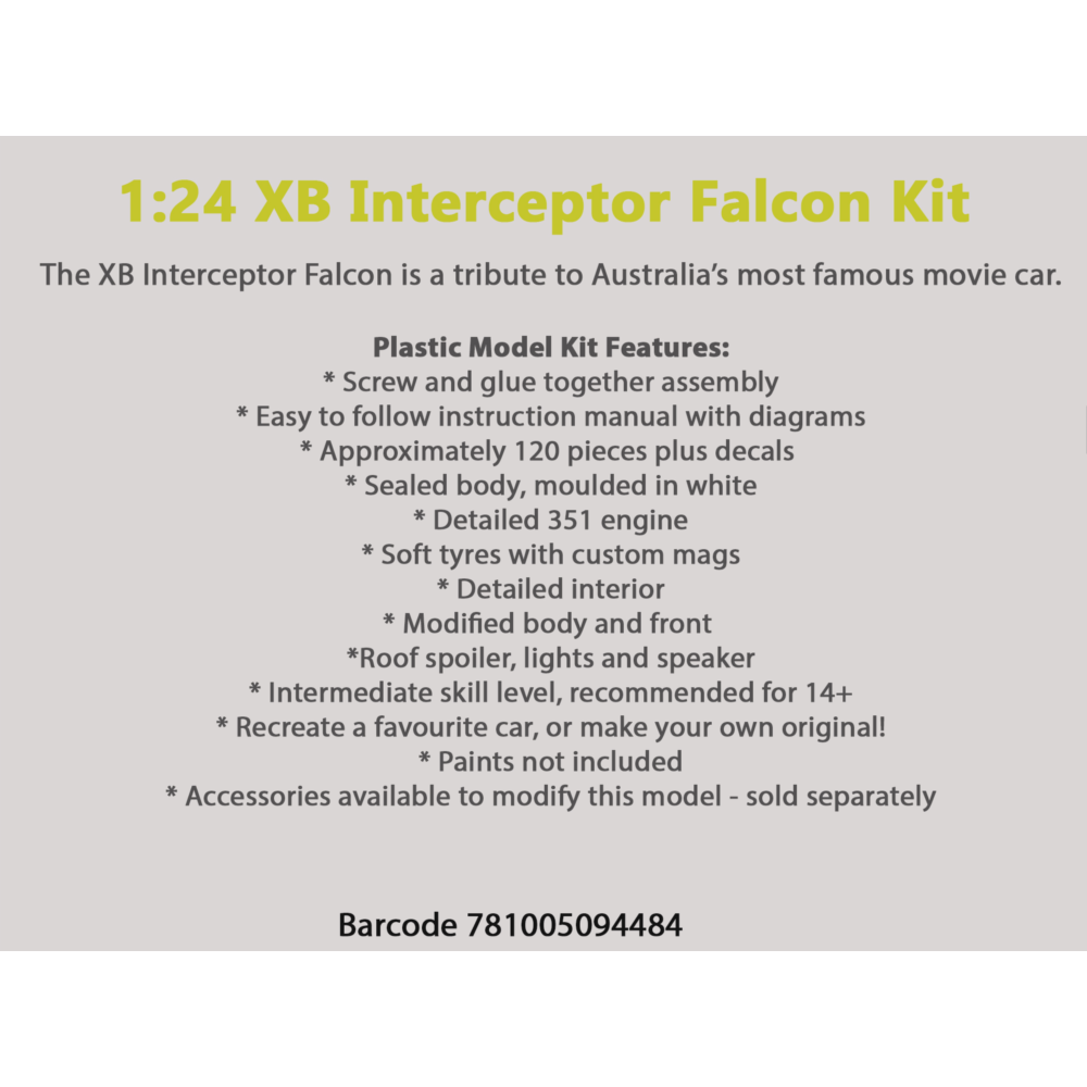 DDA 911K 1/24 XB V8 Interceptor Ford Falcon Sealed Body Opening Bonnet with Engine