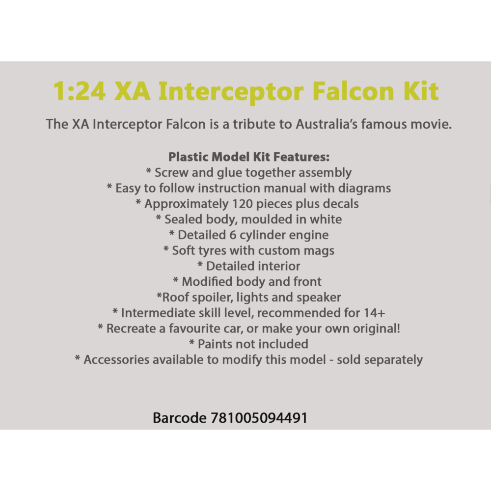 DDA 912K 1/24 XA Interceptor Ford Falcon Sealed Body Opening Bonnet with Engine