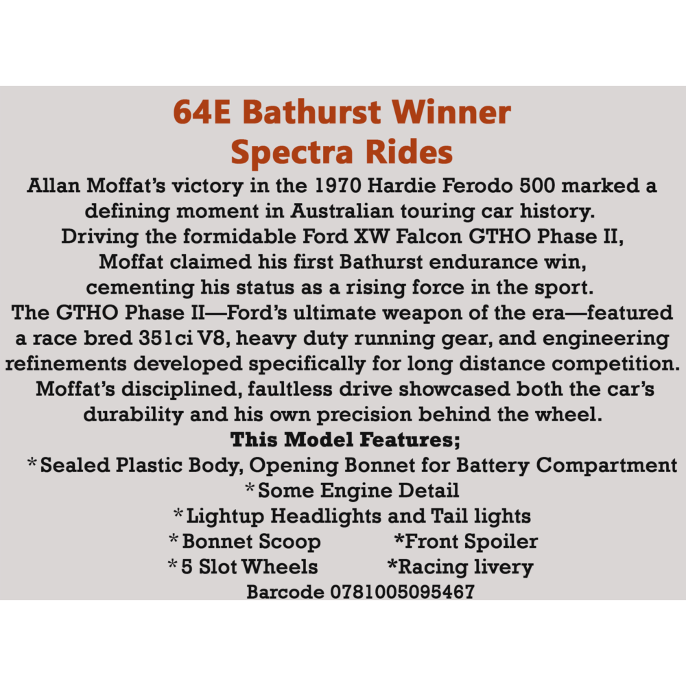 DDA ALU25 1/64 64E XW Gtho Bathurst Winner Spectra Rides Light Up