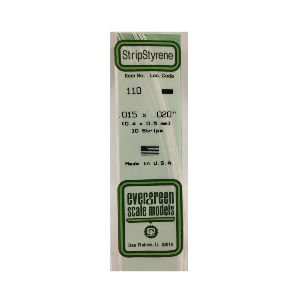 Evergreen 00110 Styrene Strips 0.015 x 0.020 x 14in / 0.38mm x 0.51mm x 36cm - 10