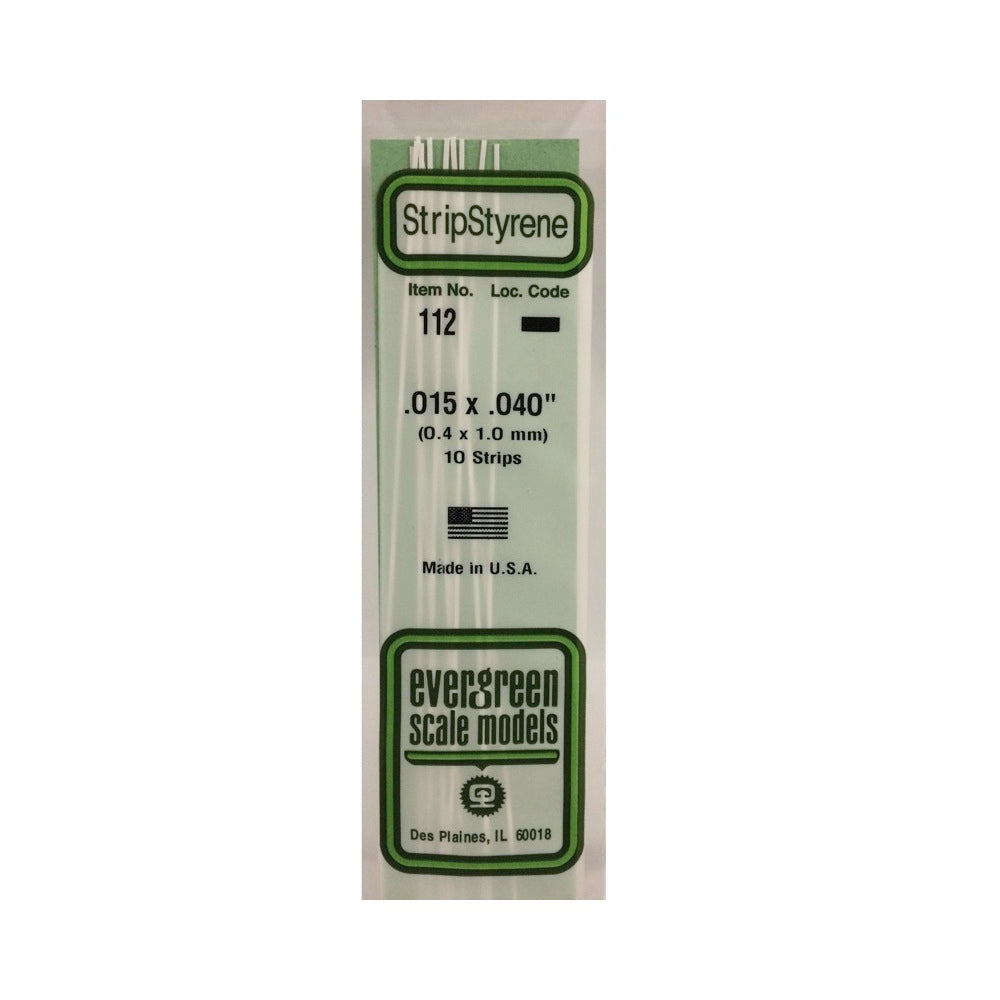Evergreen 00112 Styrene Strips .015 x .040in / 0.42mmx1.0mm (x10)