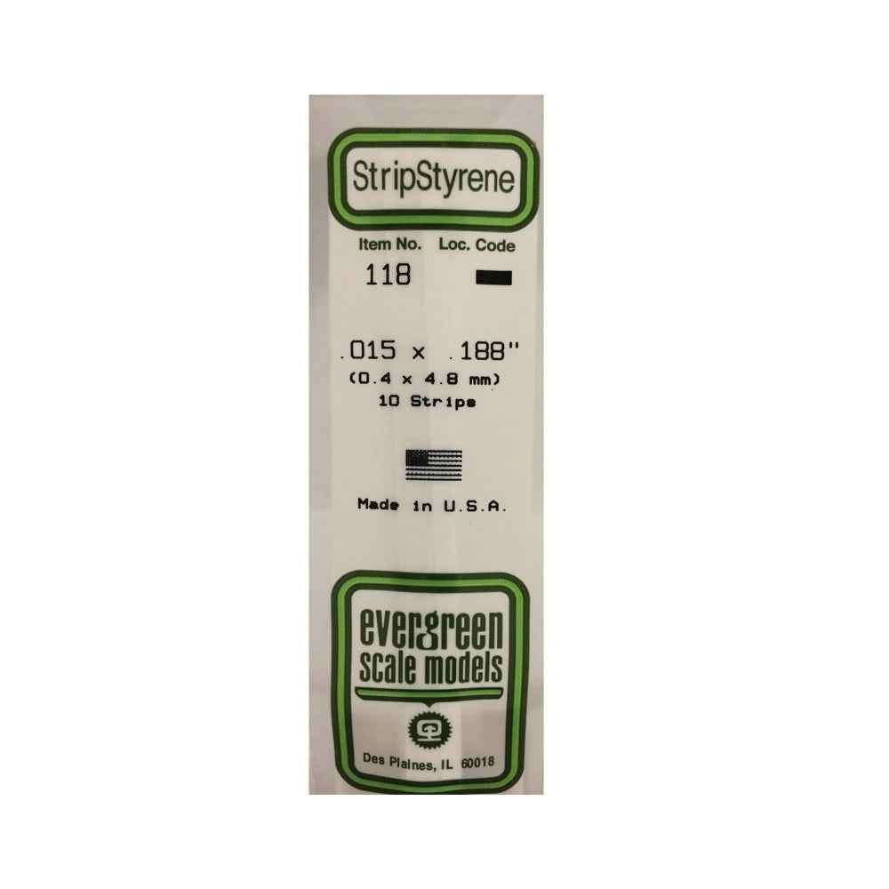 Evergreen 00118 Styrene Strips 0.015 x 0.188 x 14in / 0.38mm x 4.8mm x 36cm - 10