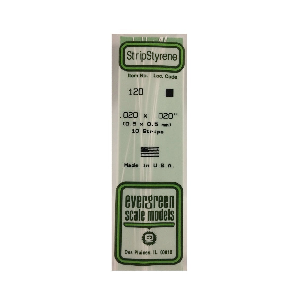 Evergreen 00120 Styrene Strips 0.020 x 0.020 x 14in / 0.51mm x 0.51mm x 36cm - 10