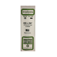 Evergreen 00139 Styrene Strips 0.030 x 0.250 x 14in / 0.76mm x 6.4mm x 36cm - 10