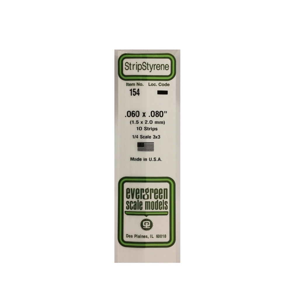 Evergreen 00154 Styrene Strip 0.060 x 0.080 x 14in / 1.5mm x 2mm x 36cm - 10