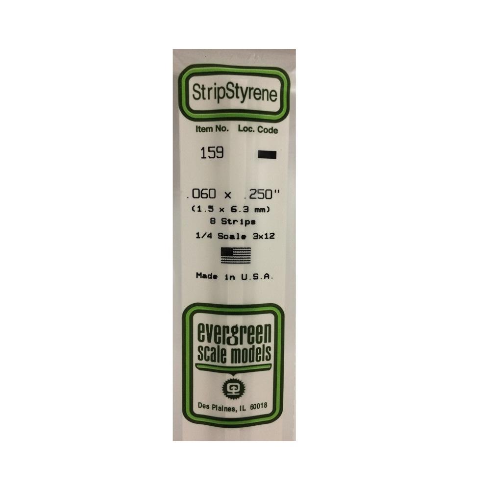 Evergreen 00159 Styrene Strips 0.060 x 0.250 x 14in / 1.5mm x 6.4mm x 36cm - 8