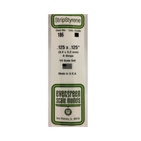 Evergreen 00186 Styrene Strips 0.125 x 0.125 x 14in / 3.2mm x 3.2mm x 36cm - 6