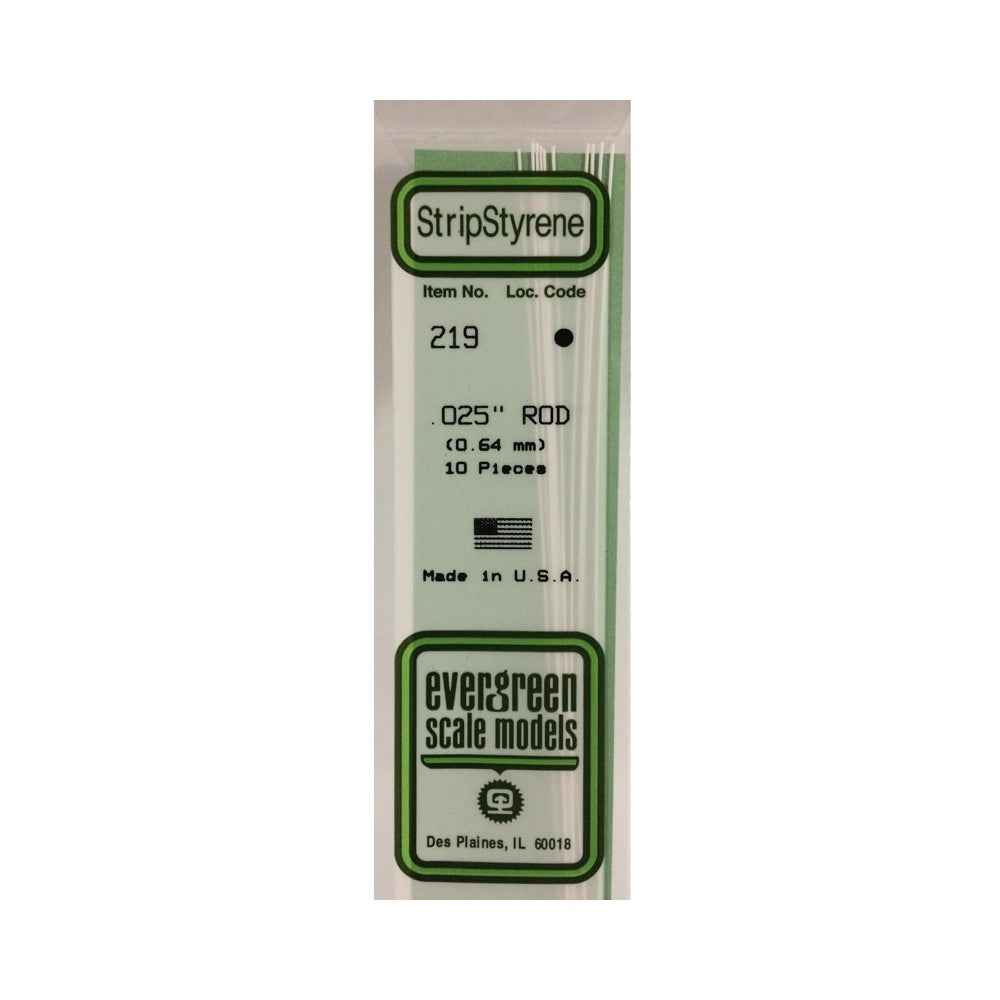 Evergreen 00219 Styrene Rod 0.025 x 14in / 0.64mm x 36cm - 10