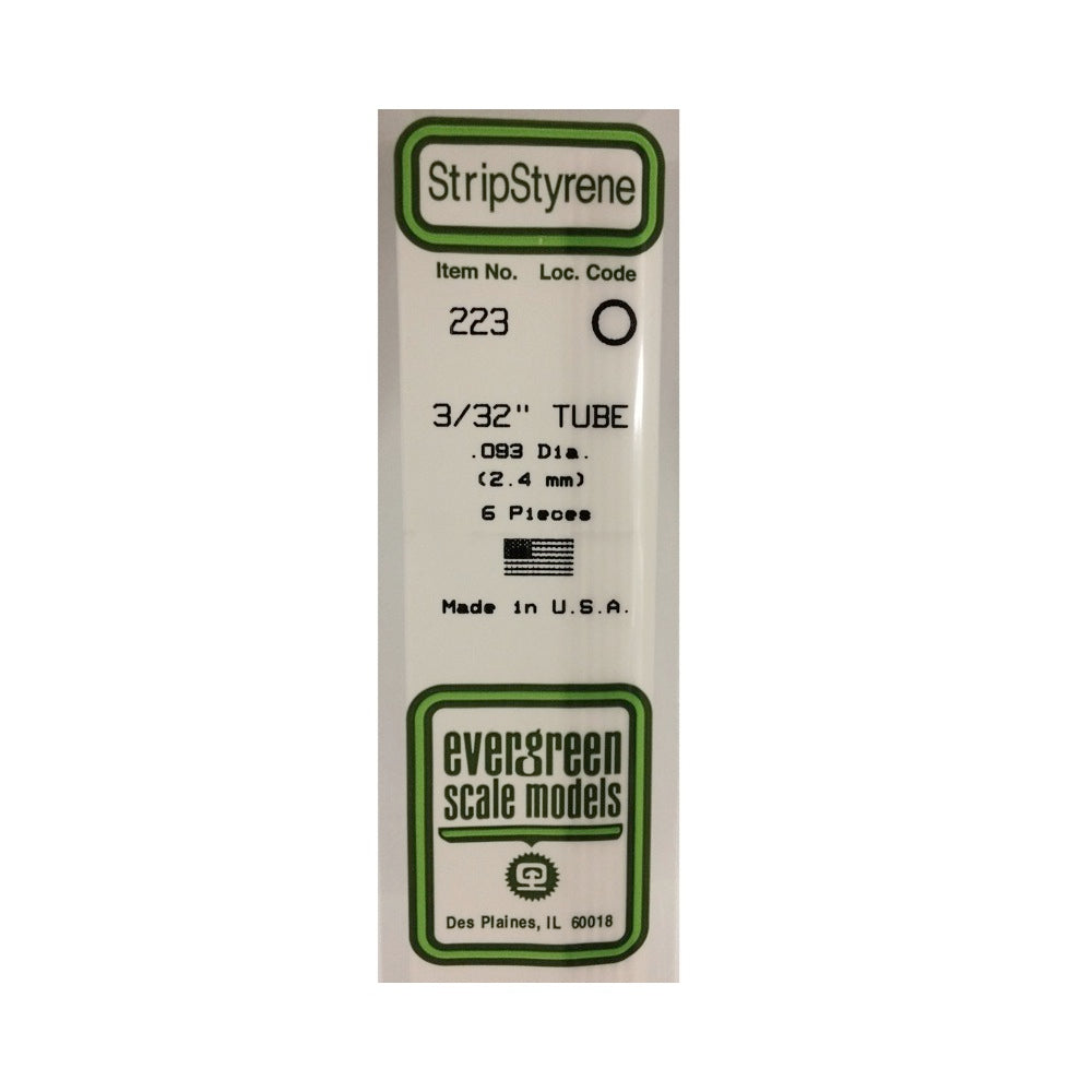 Evergreen 00223 Styrene Tube 0.093 x 14in / 2.4mm x 36cm - 6