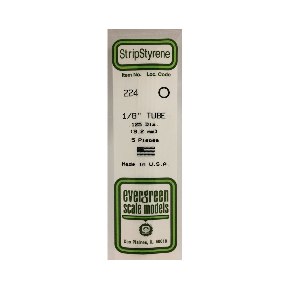 Evergreen 00224 Styrene Tube 0.125 x 14in / 3.2mm x 36cm 5pc