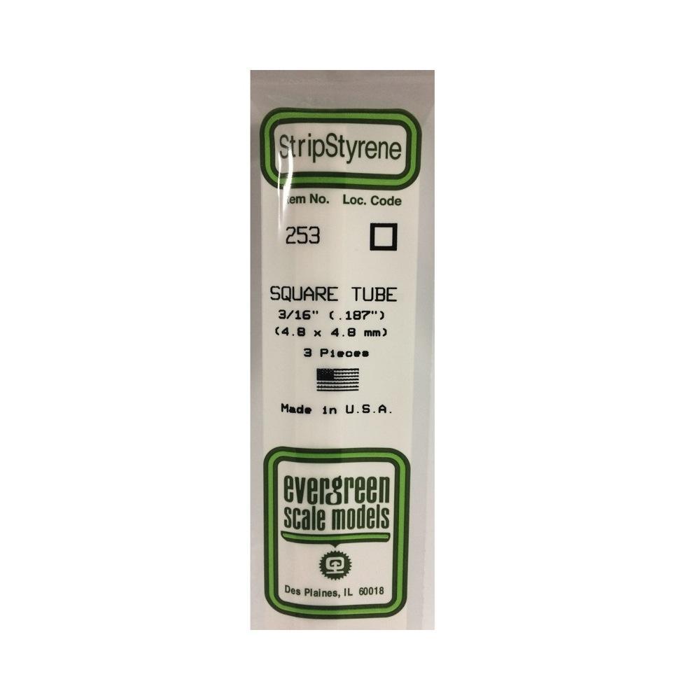 Evergreen 00253 Styrene Square Tube 0.188 x 14in / 4.8mm x 36cm - 3