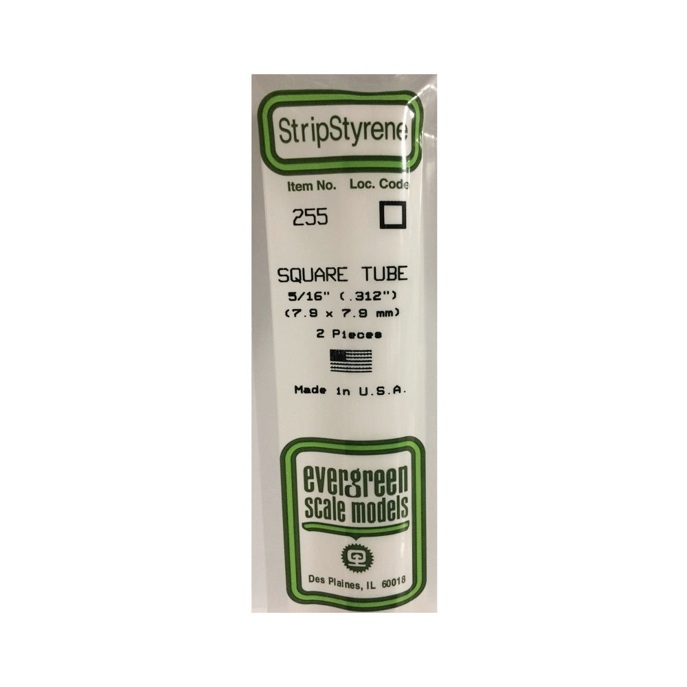 Evergreen 00255 Styrene Square Tube 0.312 x 14in / 7.9mm x 36cm - 2