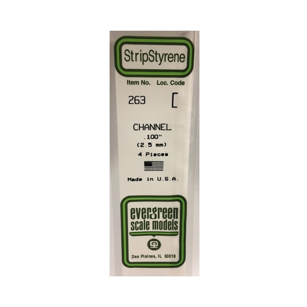 Evergreen 00263 Styrene Channel .100in/2.5mm 14in/35cm - 4