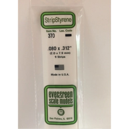 Evergreen 370 White Polystyrene Strip 0.080 x 0.312 x 24in / 2mm x 7.9mm x 61cm (9)