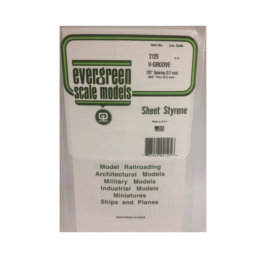 Evergreen 02125 Styrene V-Groove 0.125 x 6 x 12in / 3.2mm x 15cm x 30cm - 1