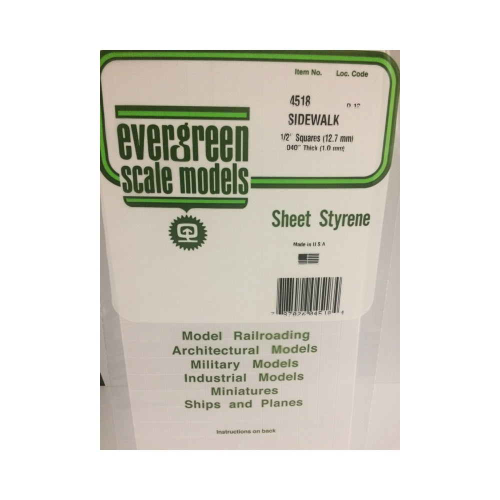 Evergreen 04518 Styrene Sidewalk 0.500 x 6 x 12in / 12.7mm x 15cm x 30cm 1pc